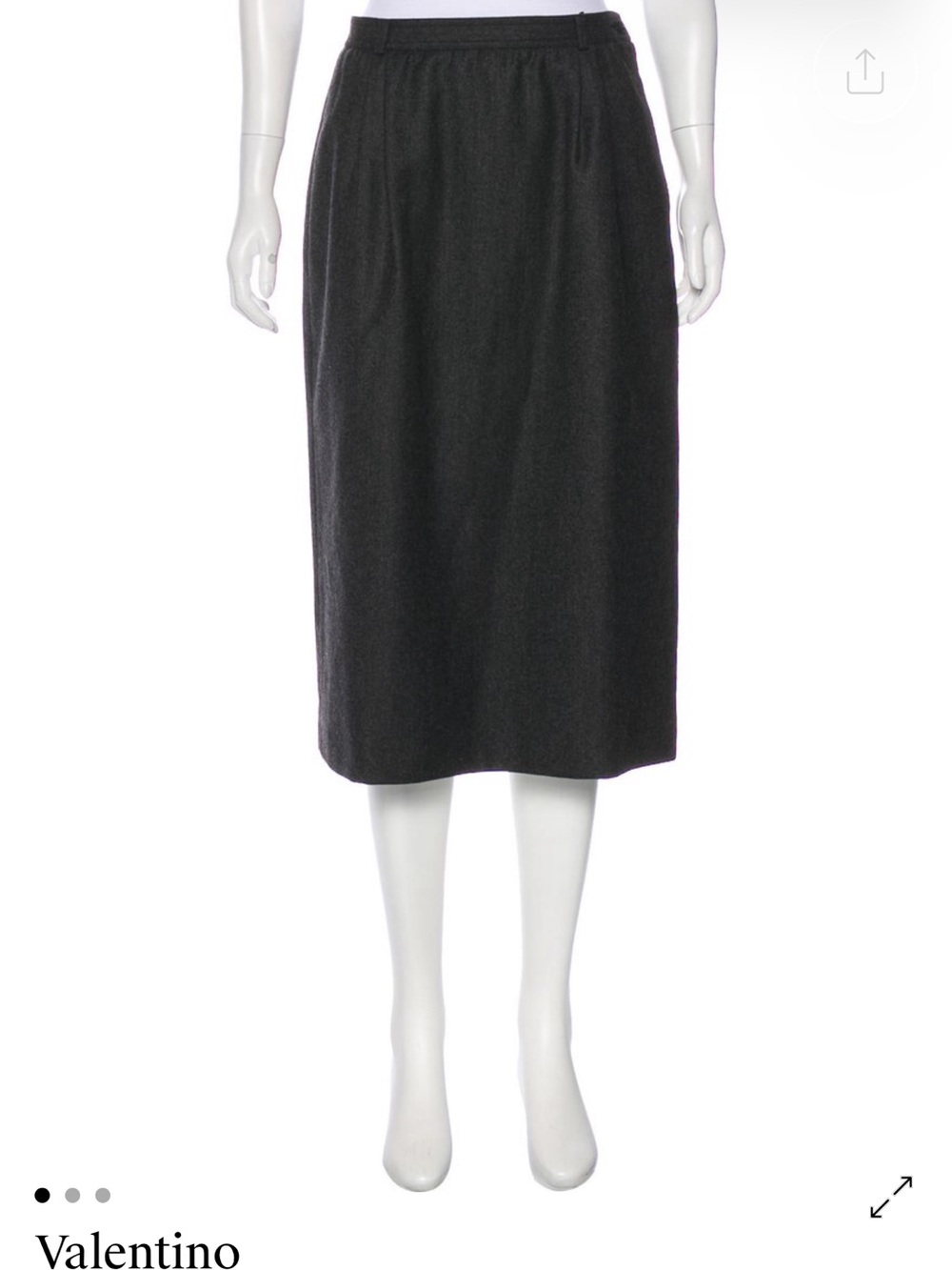 Valentino Womens Dark Gray Wool Pleated Skirt
